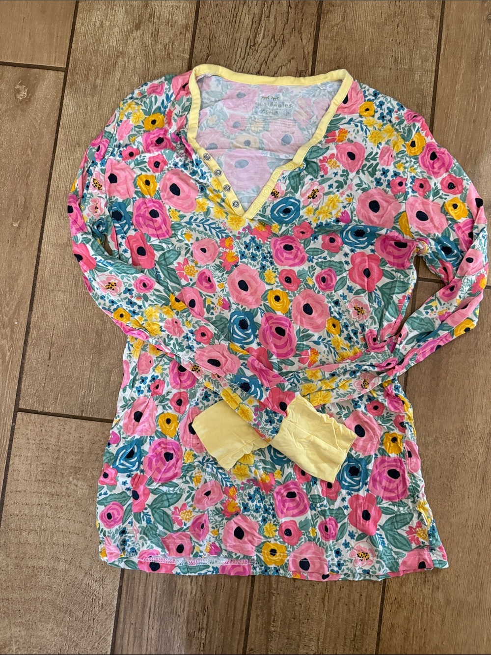 Little Sleepies Floral V-Neck Long Sleeve Top in Pink, Yellow & Teal